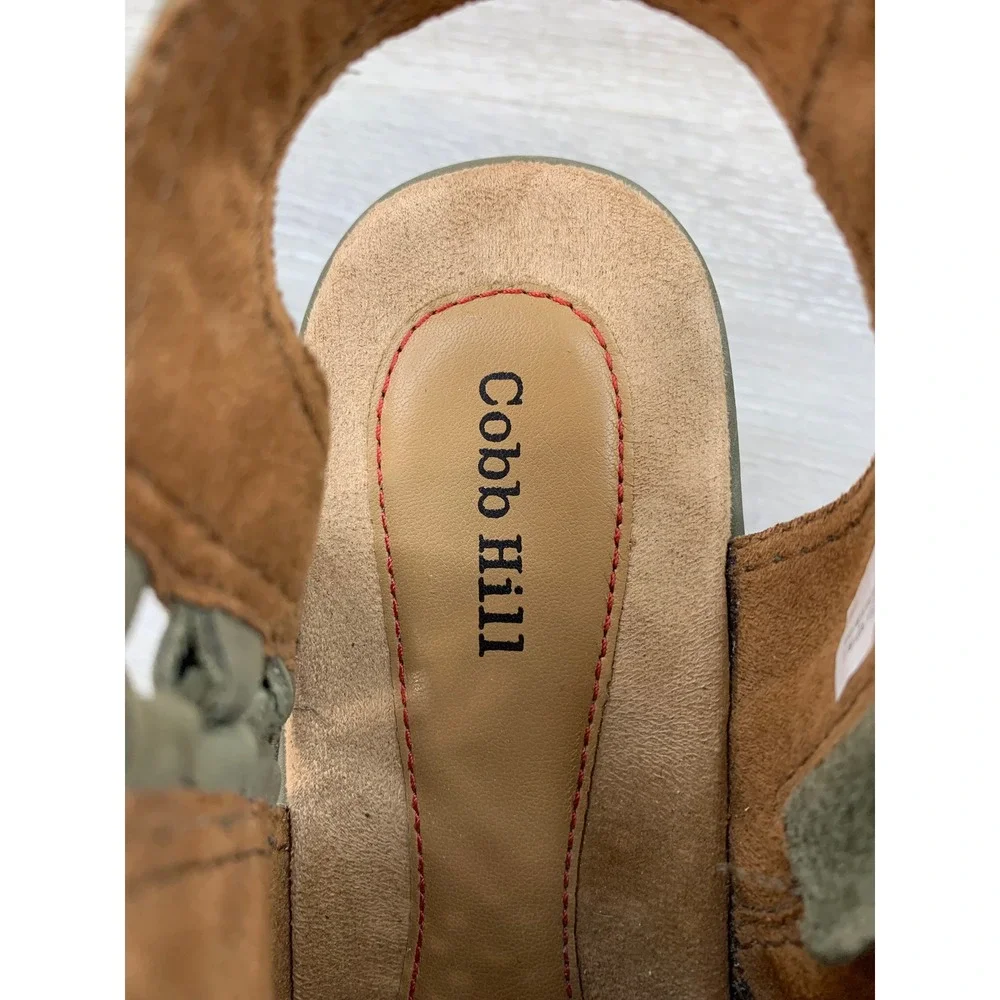 Cobb Hill Women's Sandals Olive Green Perforated Leather Cork Wedge 8 Shoes